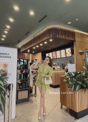 SET DẠ WEET LI-EN CỔ V SEN CÚC NGỌC QUẦN LI SẴN