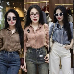 ÁO SƠ MI KẺ TAY LỬNG 2 MÀU NỮ