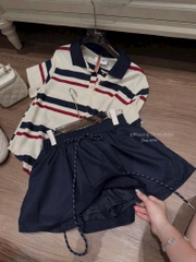 SET BỘ POLO KẺ CÚC PHỐI CV THAN NỮ