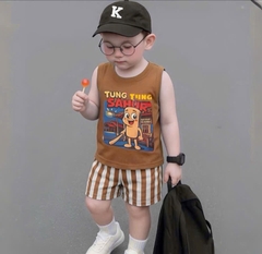 SET BA LỖ TUNGTUNG SAHUR QUẦN SỌC NÂU TÂY CHO BÉ TRAI (xả 45k)