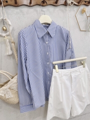 SET ÁO KẺ XANH MIX SHORT LI GẤU TO NỮ SẴN