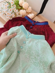 SET ÁO DÀI GẤM TẮM PHỐI CỔ MIX QUẦN VÁY LỤA CAO CẤP NỮ SẴN