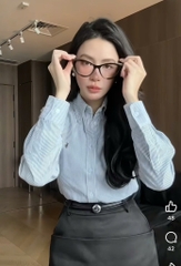 ÁO SƠ MI KẺ XANH THÊU LOGO NGỰA NỮ