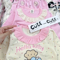 SÉT 2 BỘ COTTON DÀI TAY MÈO KITTY BE HỒNG CHO BÉ GÁI