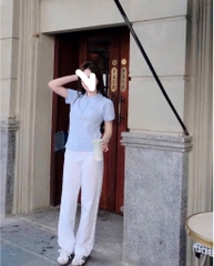 ÁO POLO CÁ SẤU XANH DƯƠNG NHẠT BASIC NỮ