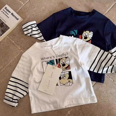SET 2 ÁO DÀI PHỐI TAY KẺ MICKEY WHERE'S GOOFY TRẮNG THAN BÉ TRAI