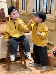 SET BỘ DÀI ÁO NỈ VÀNG QUẦN BÒ BÉ TRAI