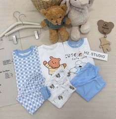 SET 3 BỘ DÀI TAY CUTE PUPPY TONE XANH TRỜI CHO BÉ TRAI