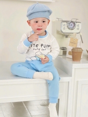 SET 3 BỘ DÀI TAY CUTE PUPPY TONE XANH TRỜI CHO BÉ TRAI