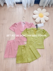 SET DẠ WEET LI-EN CỔ V SEN CÚC NGỌC QUẦN LI SẴN