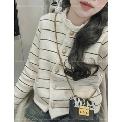 ÁO LEN KẺ CARDIGAN CÚC DÀI TAY NỮ THU ĐÔNG