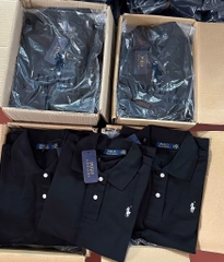 ÁO POLO ĐEN CỘC TAY THÊU NGỰA NỮ