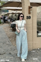 QUẦN SUÔNG KẺ ỐNG RỘNG NỮ