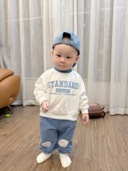 SET 2 BỘ DÀI NỈ HÀN STANDARD TRẮNG PHỐI XANH BÉ TRAI