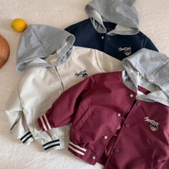 ÁO GIÓ HOODIE BO VIỀN LOGO GẤU DÀI TAY BÉ TRAI