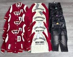 SÉT DÀI 3 MÓN COVER NEW ÁO KHOÁC BOMBER ĐỎ ÁO PHÔNG QUẦN JEAN BÉ TRAI