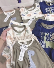 SET 3 BỘ DÀI TAY KHỦNG LONG TONE BE RÊU XANH THAN BÉ TRAI