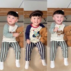 SET 2 BỘ DÀI CHÓ MK QUẦN KẺ SỌC BÉ TRAI