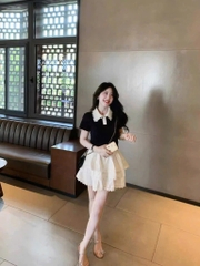 SET ÁO BÈO CHÂN VÁY TẦNG TRẮNG NỮ