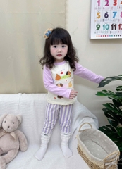BỘ DÀI CHÓ CON NHỎ TONE TÍM BE QUẦN KẺ BÉ GÁI