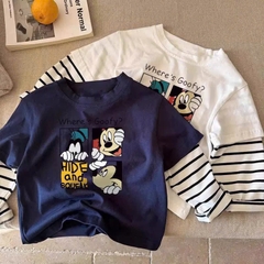 SET 2 ÁO DÀI PHỐI TAY KẺ MICKEY WHERE'S GOOFY TRẮNG THAN BÉ TRAI