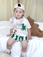 SET 2B CỘC TAY KHỦNG LONG TONE VÀNG XANH CHO BÉ TRAI