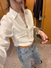 ÁO SƠ MI GU 2 TÚI NẮP TAY DÀI NỮ