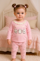 SÉT 2 BỘ COTTON DÀI TAY MÈO KITTY BE HỒNG CHO BÉ GÁI