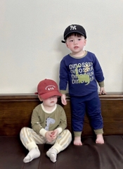 SET 3 BỘ DÀI TAY KHỦNG LONG TONE BE RÊU XANH THAN BÉ TRAI