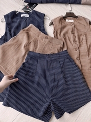 SET KẺ CÚC BỌC VẠT MỞ MIX SHORT NỮ SẴN (SALE 171k)