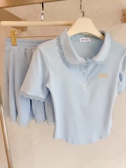 SET ÁO POLO CỔ SEN PHỐI REN XANH NỮ