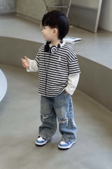 SET 3 ÁO DÀI TAY CỔ TRÒN PHỐI TAY BÉ TRAI SẴN