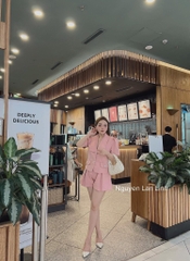 SET DẠ WEET LI-EN CỔ V SEN CÚC NGỌC QUẦN LI SẴN