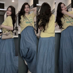 SET ÁO VÀNG CHÂN VÁY XANH DÀI NỮ