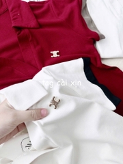 ÁO CỔ V PHỐI TAY ĐÍNH TAG NỮ SẴN