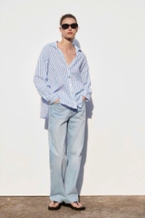 ÁO KẺ ZARA CỔ V VẠT BẦU NỮ