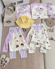 BỘ DÀI CHÓ CON NHỎ TONE TÍM BE QUẦN KẺ BÉ GÁI