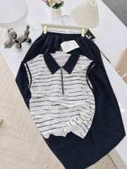 SET ÁO KẺ PHỐI TAT VIỀN MIX CHÂN VÁY NỮ