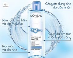 Nước tẩy trang giúp làm sạch sâu, loại bỏ bụi bẩn và lớp trang điểm 3-in-1 L'Oreal Paris Micellar Water 400ml (Màu Xanh Nhạt)