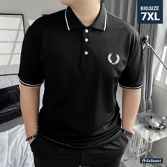 Áo Polo Bigsize Thêu Bông lúa Màu Đen