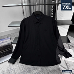 Áo Sơ Mi Tay dài Bigsize Trơn Logo thêu Gấu Màu Đen
