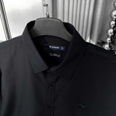 Áo Sơ Mi Tay dài Bigsize Trơn Logo thêu Gấu Màu Đen