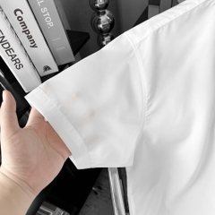 Áo Sơ Mi Tay ngắn Bigsize Trơn Logo thêu Gấu Màu Trắng