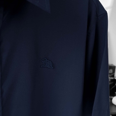 Áo Sơ Mi Tay ngắn Bigsize Trơn Logo thêu Gấu Màu Xanh đen