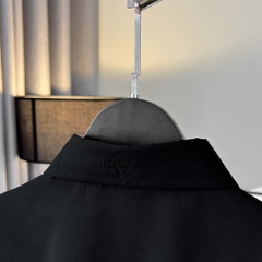 Áo Sơ Mi Tay dài Bigsize Trơn Logo thêu Gấu Màu Đen