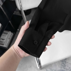 Áo Sơ Mi Tay dài Bigsize Trơn Logo thêu Gấu Màu Đen