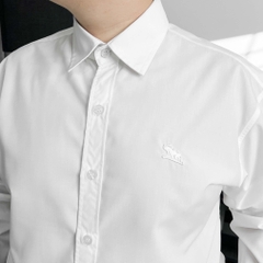 Áo Sơ Mi Tay dài Bigsize Trơn Logo thêu Gấu Màu Trắng
