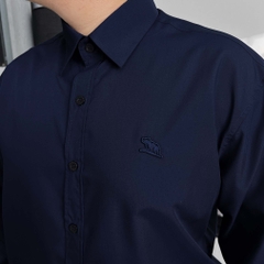 Áo Sơ Mi Tay dài Bigsize Trơn Logo thêu Gấu Màu Xanh đen