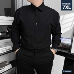 Áo Sơ Mi Tay dài Bigsize Trơn Logo thêu Gấu Màu Đen