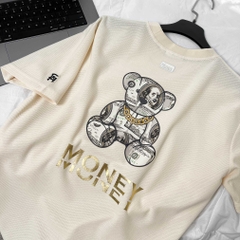 Áo Thun Big size Có Túi In Gấu Money Màu Kem